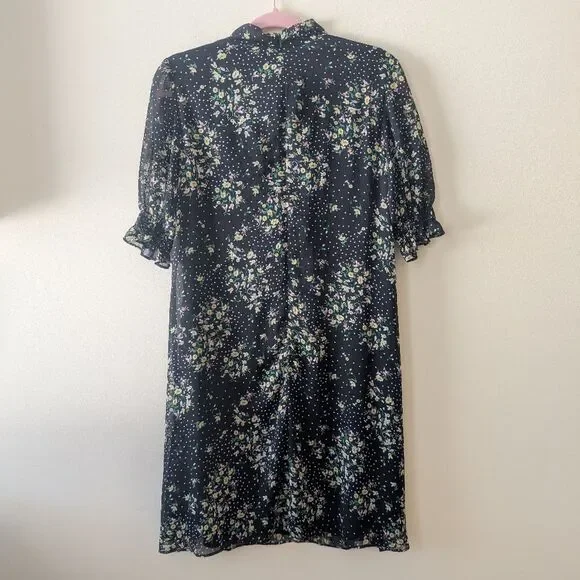 DKNY Floral-Print Tie-Neck Shift Dress Black Multi Size 14 - Picture 4 of 9